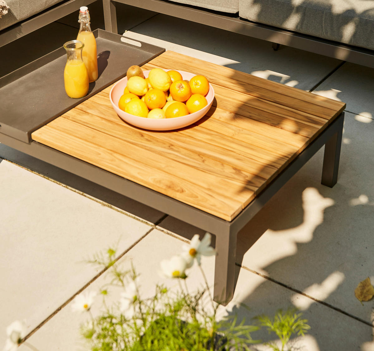 LOUNGEGARNITUR Teakholz massiv Aluminium  - Anthrazit/Grau, KONVENTIONELL, Holz/Textil - Siena Garden