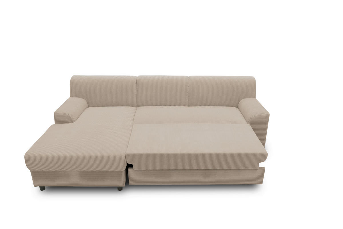 ECKSCHLAFSOFA  CAPRI 2 Taupe Cord  - Taupe/Schwarz, Basics, Kunststoff/Textil (146/241cm) - MID.YOU