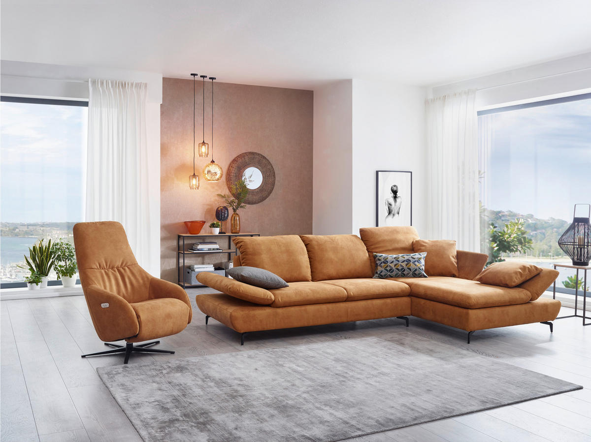 ECKSOFA in Flachgewebe Currygelb  - Currygelb/Schwarz, Design, Textil/Metall (315/200cm) - Chilliano