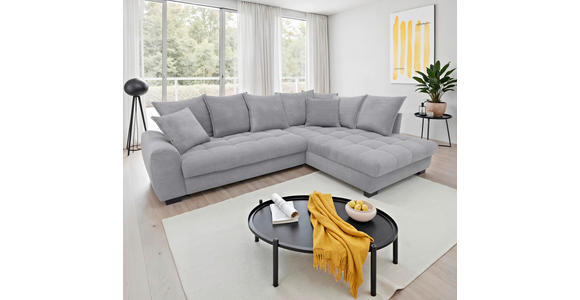 ECKSOFA Hellgrau Cord Rückenkissen, Armlehnenkissen, Bettkasten, Schlaffunktion, Rücken echt, Liegefläche im Originalstoff  - Hellgrau/Schwarz, KONVENTIONELL, Kunststoff/Textil (304/212cm) - Carryhome