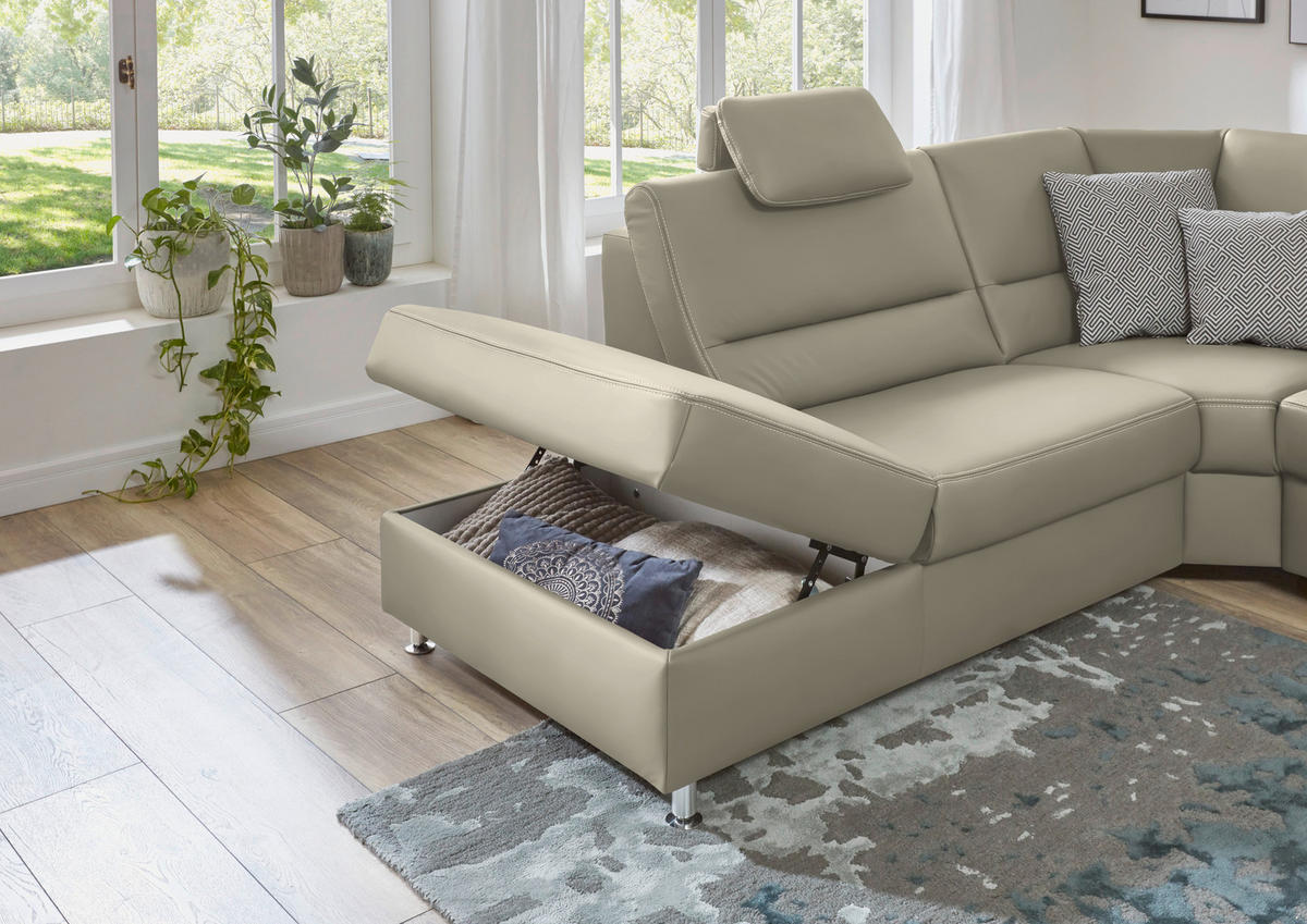ECKSOFA in Echtleder Ecru  - Ecru/Beige, Design, Leder/Metall (249/288cm) - Beldomo Premium