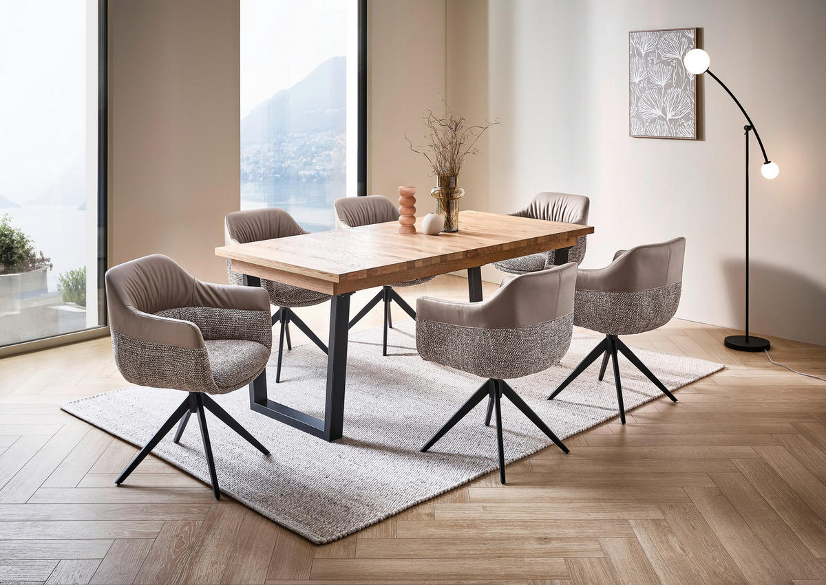 ARMLEHNSTUHL , Sitzfläche 360° drehbar , Webstoff, Mikrofaser  - Taupe/Schwarz, Design, Textil/Metall (62/83/60cm) - Novel