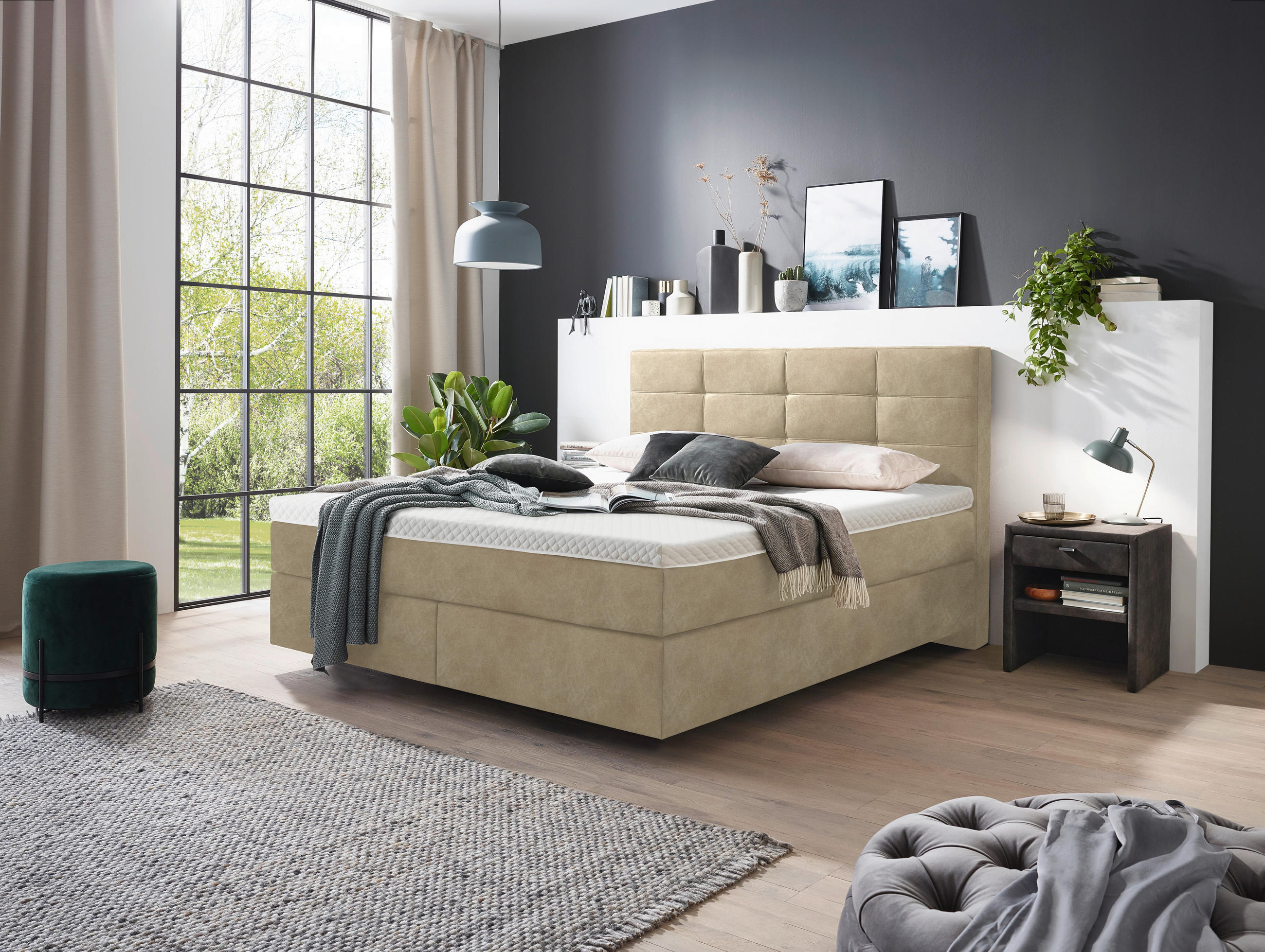 BOXSPRINGBETT 200/200 cm  in Beige  - Chromfarben/Beige, KONVENTIONELL, Kunststoff/Textil (200/200cm) - Voleo