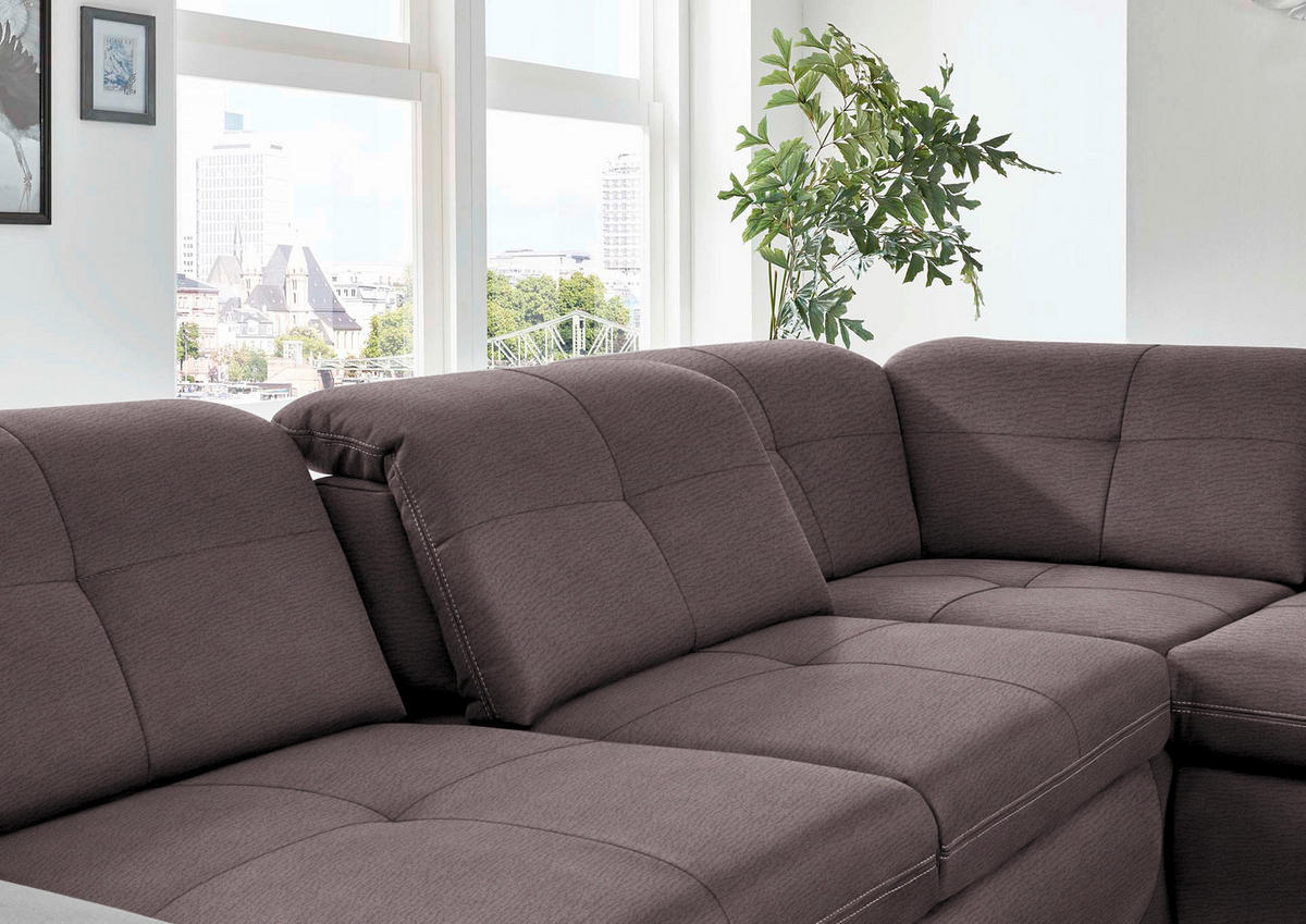 ECKSOFA in Mikrofaser Graubraun  - Graubraun/Silberfarben, Design, Textil/Metall (320/260cm) - Beldomo Speed