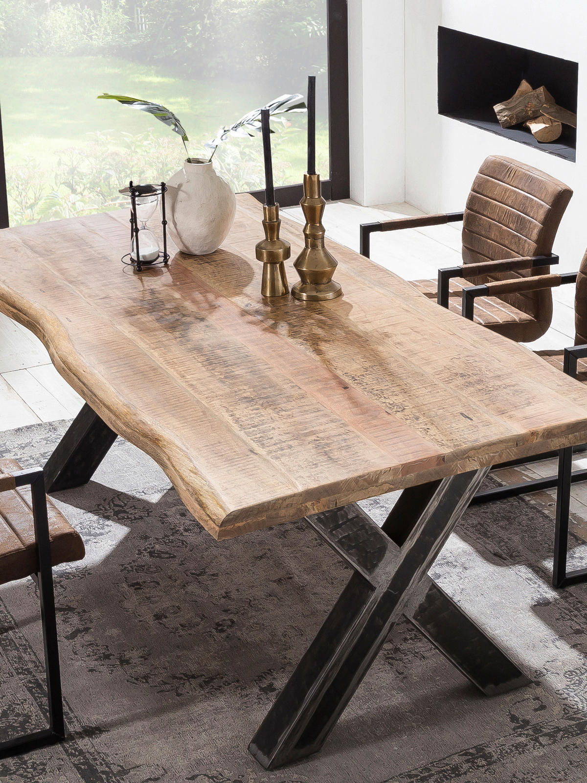ESSTISCH 240/100/76 cm Echtholz  Holz, Metall rechteckig Naturfarben, Schwarz  - Schwarz/Naturfarben, MODERN, Holz/Metall (240/100/76cm) - MID.YOU