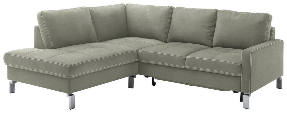 ECKSOFA in Mikrofaser Grau, Grün  - Chromfarben/Beige, Design, Textil/Metall (200/229cm) - Pure Home Lifestyle