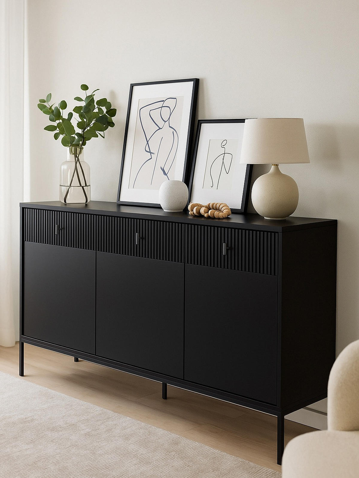 SIDEBOARD Maggiore  in 154,5/82,6/39 cm  - Schwarz, Design, Holzwerkstoff/Metall (154,5/82,6/39cm) - Boxxx