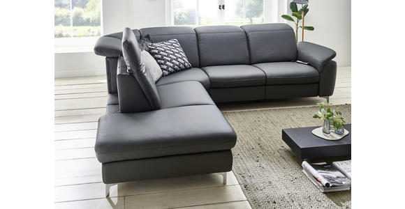 ECKSOFA in Echtleder Anthrazit  - Chromfarben/Anthrazit, KONVENTIONELL, Leder/Metall (242/289cm) - Cantus