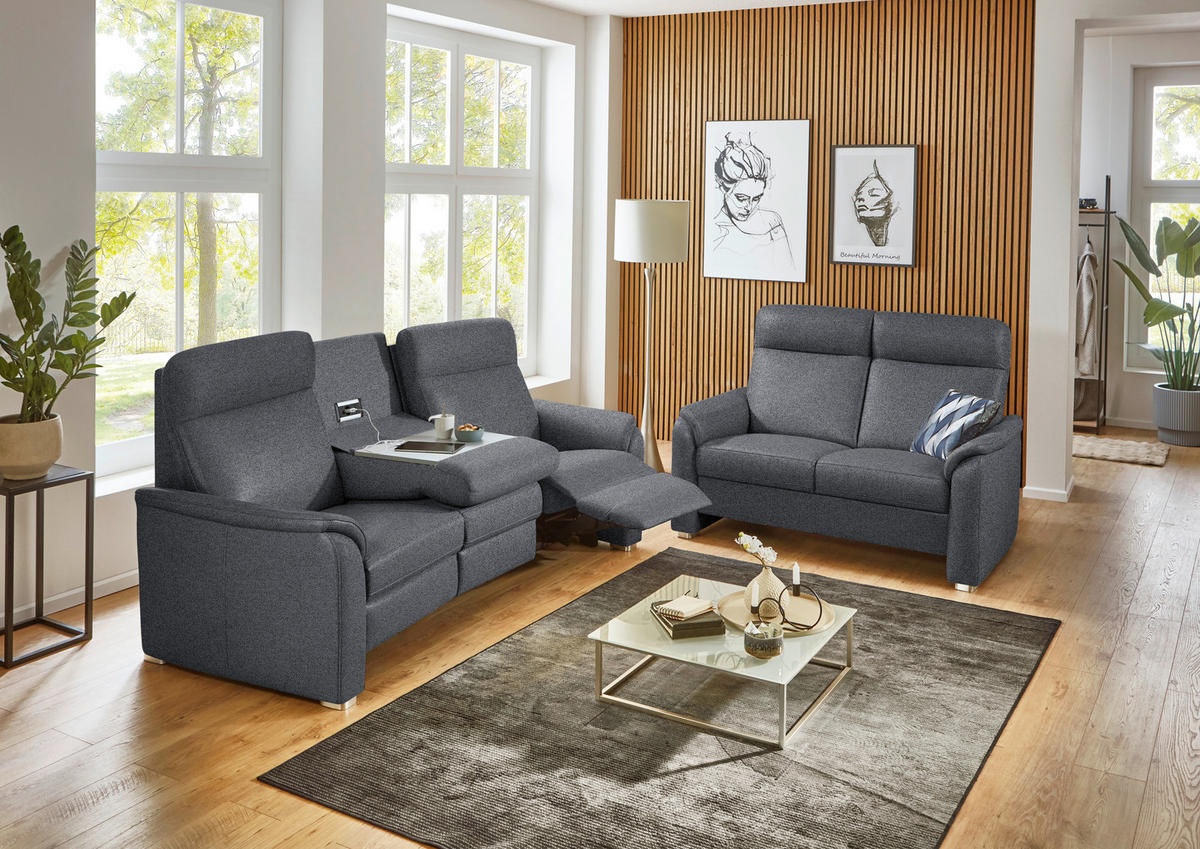 SITZGARNITUR  in Flachgewebe Anthrazit  - Anthrazit/Alufarben, KONVENTIONELL, Textil/Metall (218/156/107/103/95cm) - Beldomo Comfort