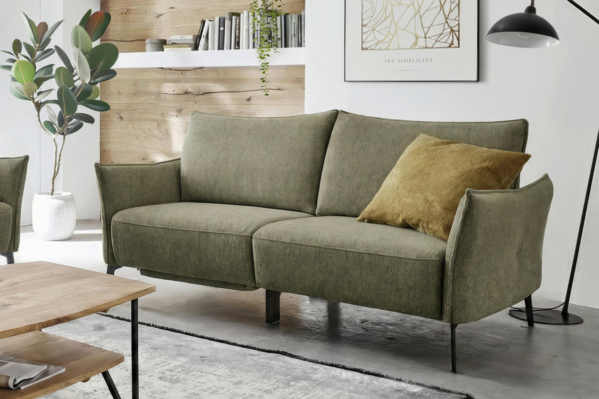 3-SITZER-SOFA Chenille Grün  - Schwarz/Grün, Konventionell, Textil/Metall (184/90/92cm) - Elegando