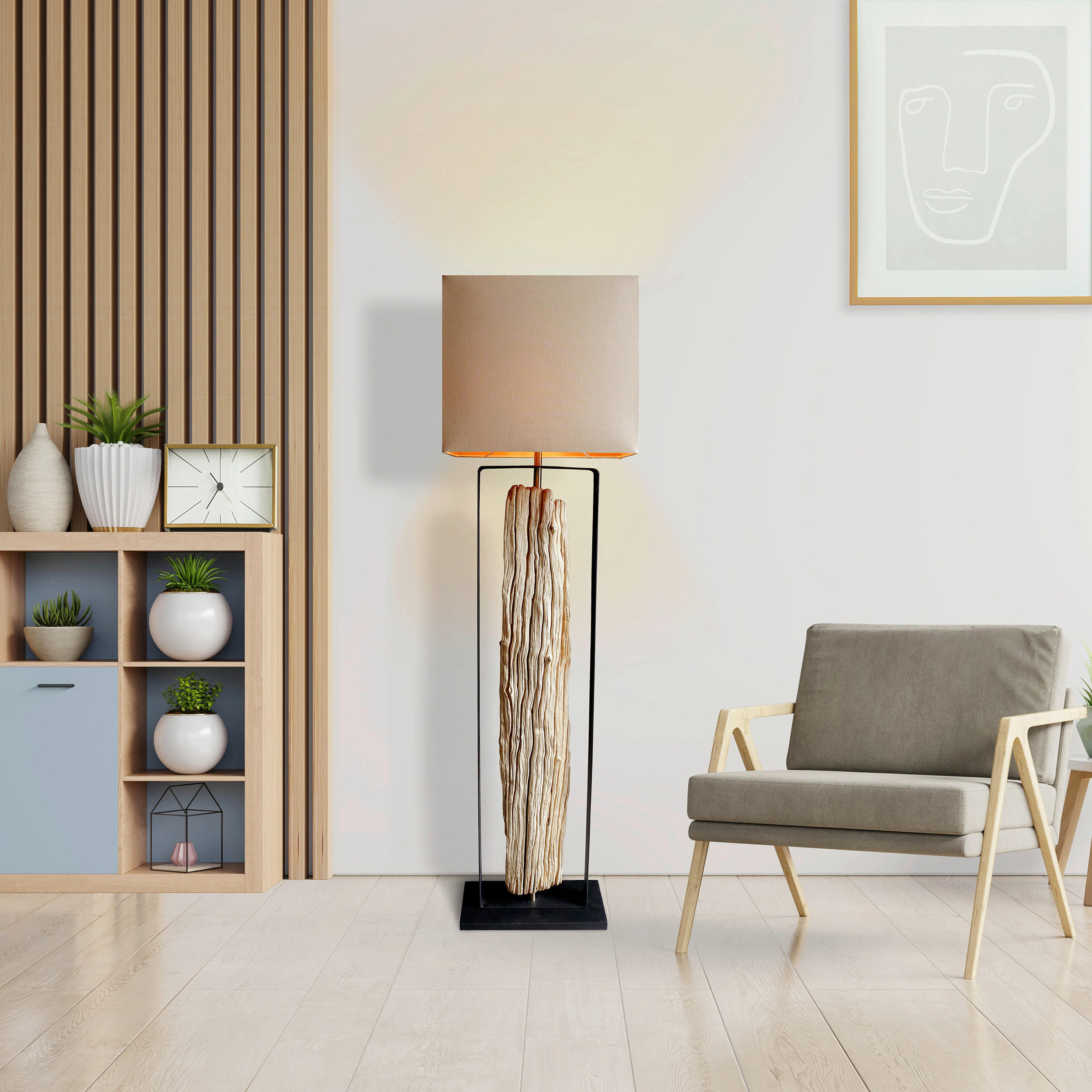 STEHLEUCHTE  40/165/20 cm   - Beige/Goldfarben, Design, Holz/Textil (40/165/20cm) - P & B