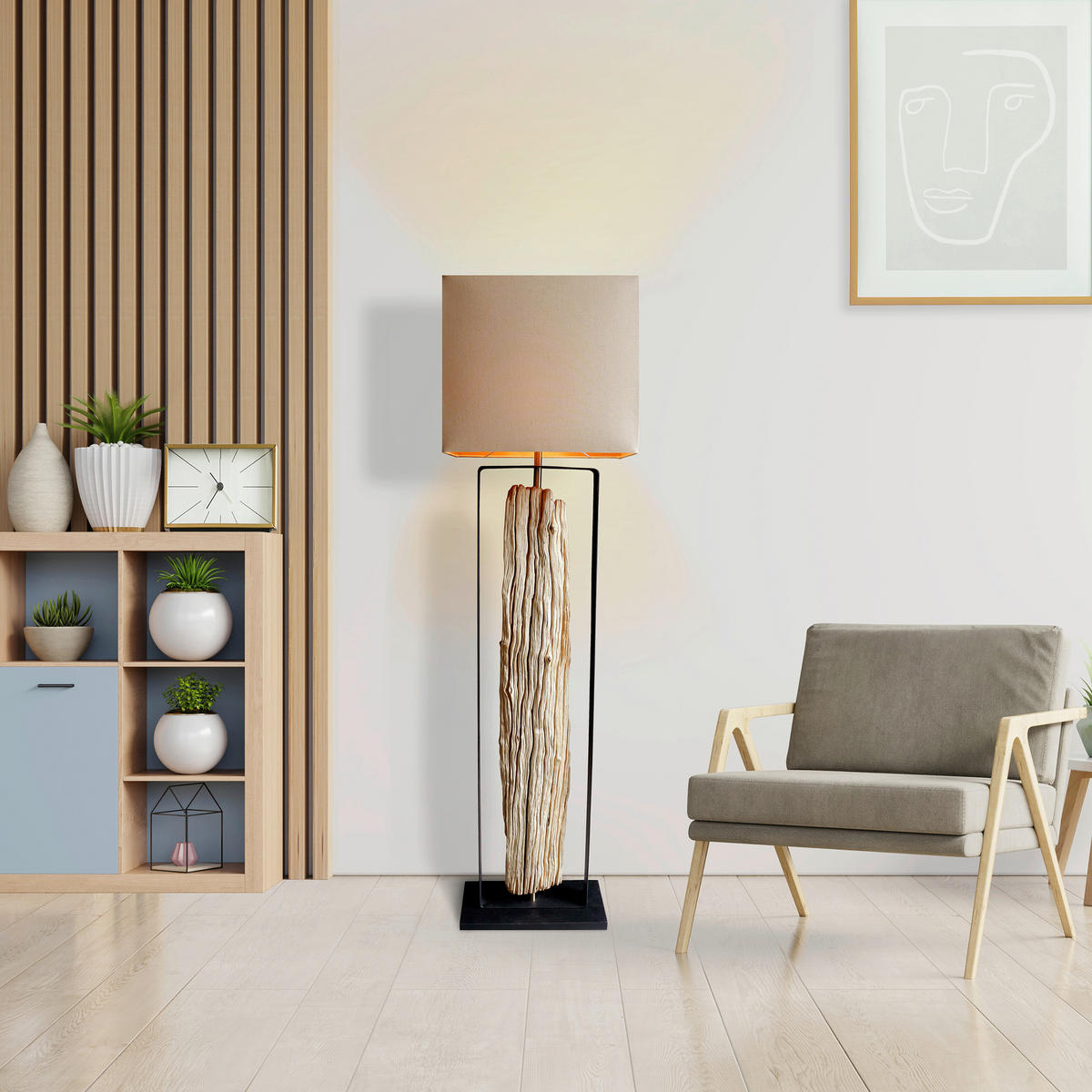 STEHLEUCHTE  40/165/20 cm   - Beige/Goldfarben, Design, Holz/Textil (40/165/20cm) - P & B