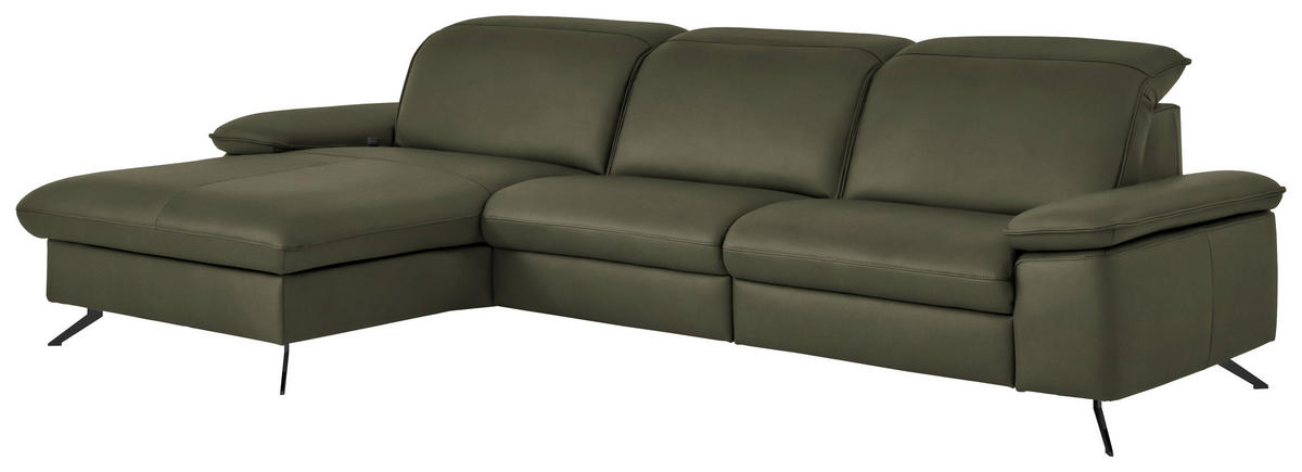 ECKSOFA  Echtleder Graugrün  - Schwarz/Graugrün, Design, Leder/Metall (169/307cm) - Beldomo Premium