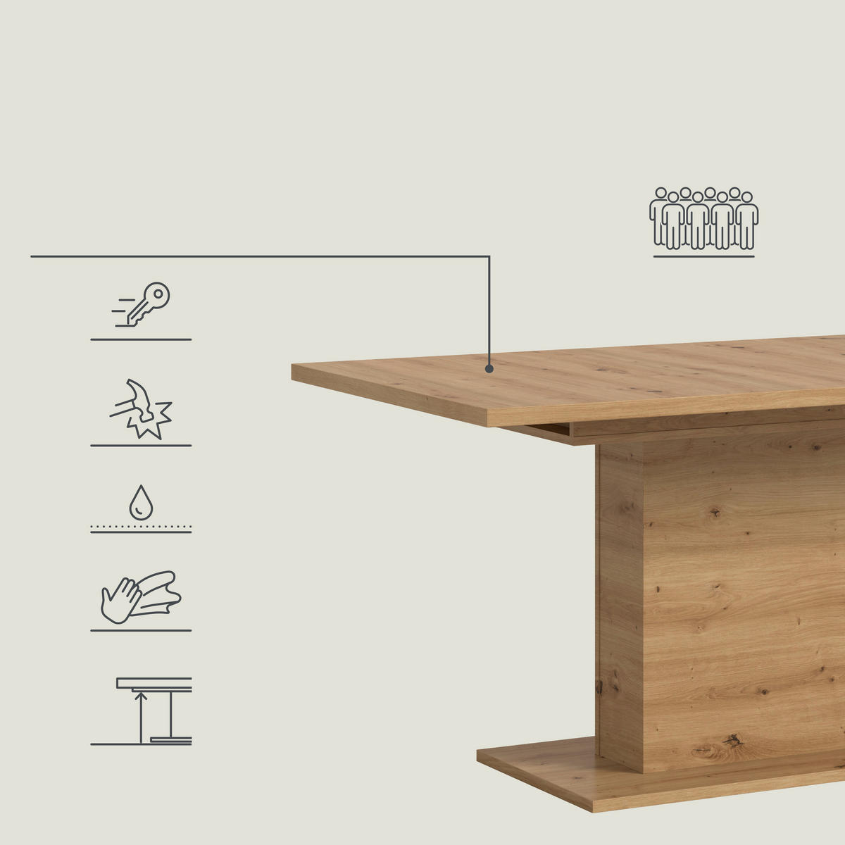 AUSZIEHTISCH Eiche Artisan rechteckig  ausziehbar  - Eiche Artisan, KONVENTIONELL, Holzwerkstoff (150-190/90/76cm) - MID.YOU