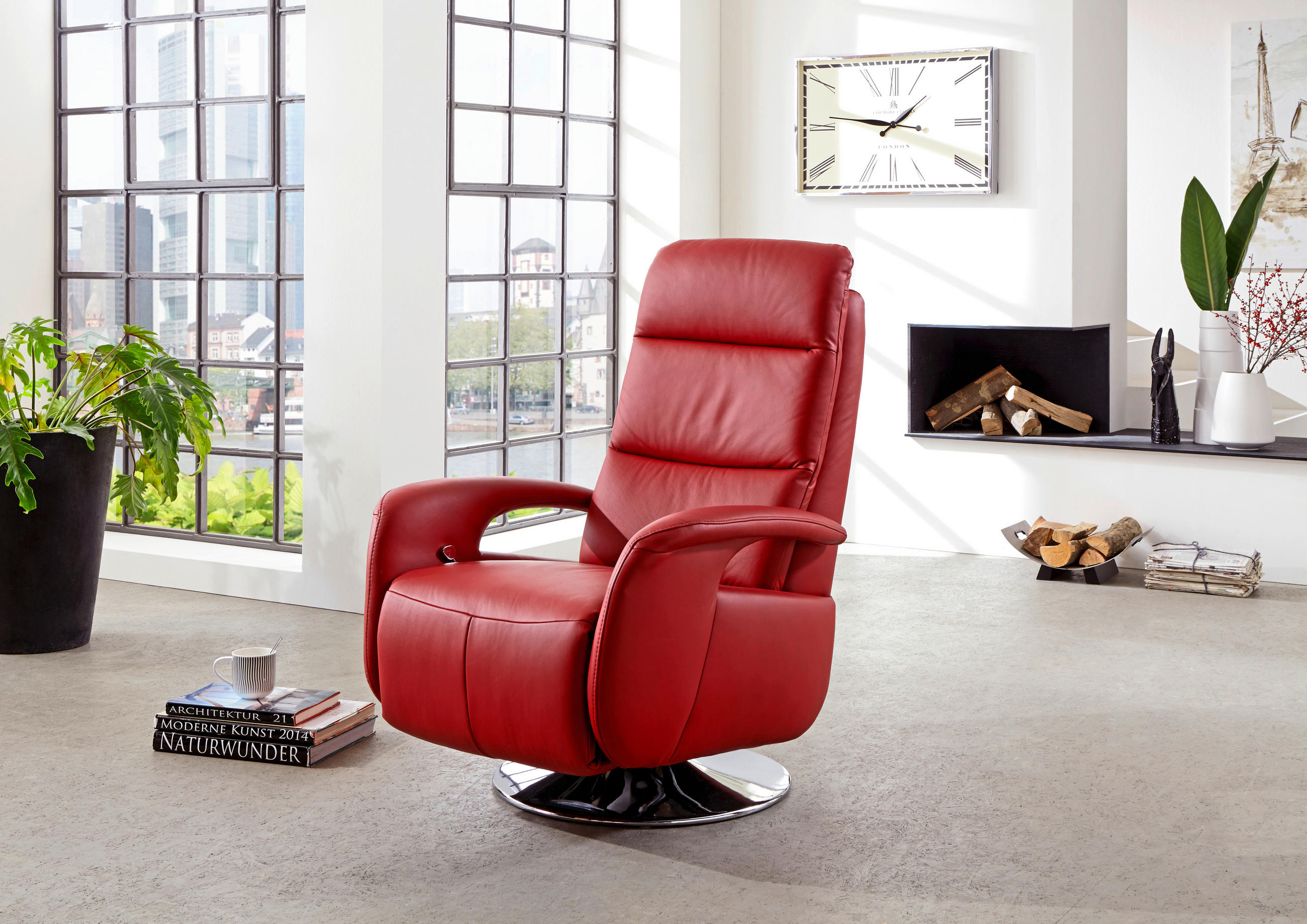 RELAXSESSEL in Leder Rot  - Edelstahlfarben/Rot, Design, Leder/Metall (84/88/110cm) - Beldomo Premium