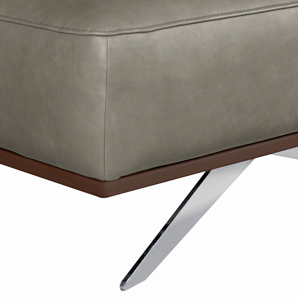 HOCKER Echtleder Grau  - Chromfarben/Grau, Design, Leder/Metall (95/46/80cm) - Livetastic