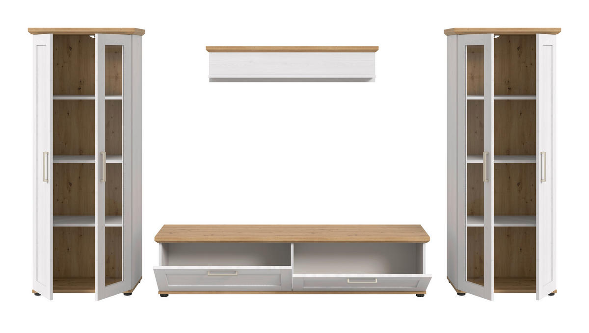WOHNWAND 4-teilig  in Lärchefarben, Eiche Artisan  316/161/40 cm  - Silberfarben/Lärchefarben, Design, Holzwerkstoff/Kunststoff (316/161/40cm) - Livetastic