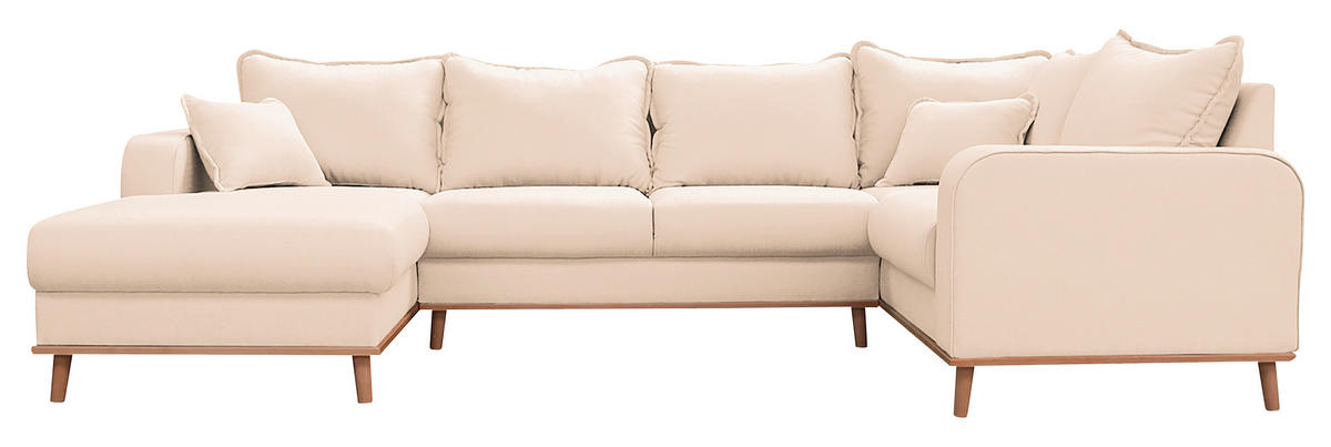 WOHNLANDSCHAFT Ecru  - Wengefarben/Ecru, Design, Holz/Textil (170/296/167cm) - Livetastic