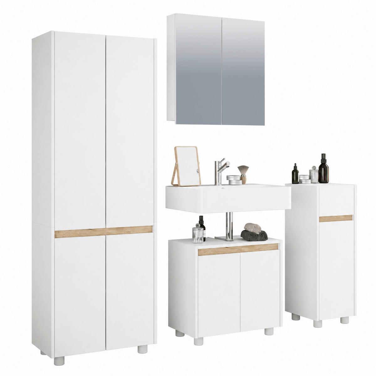 BADEZIMMER 4-teilig  in 154 cm  - Honigeiche/Silberfarben, Trend, Holzwerkstoff/Kunststoff (154cm) - MID.YOU