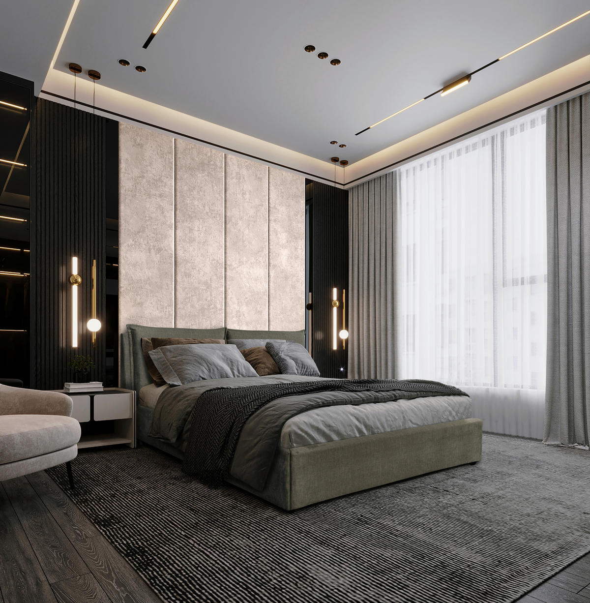 Pat Tapitat, 180/200 cm, verde - verde/negru, Modern, lemn/textil (180/200cm) - Hom`in