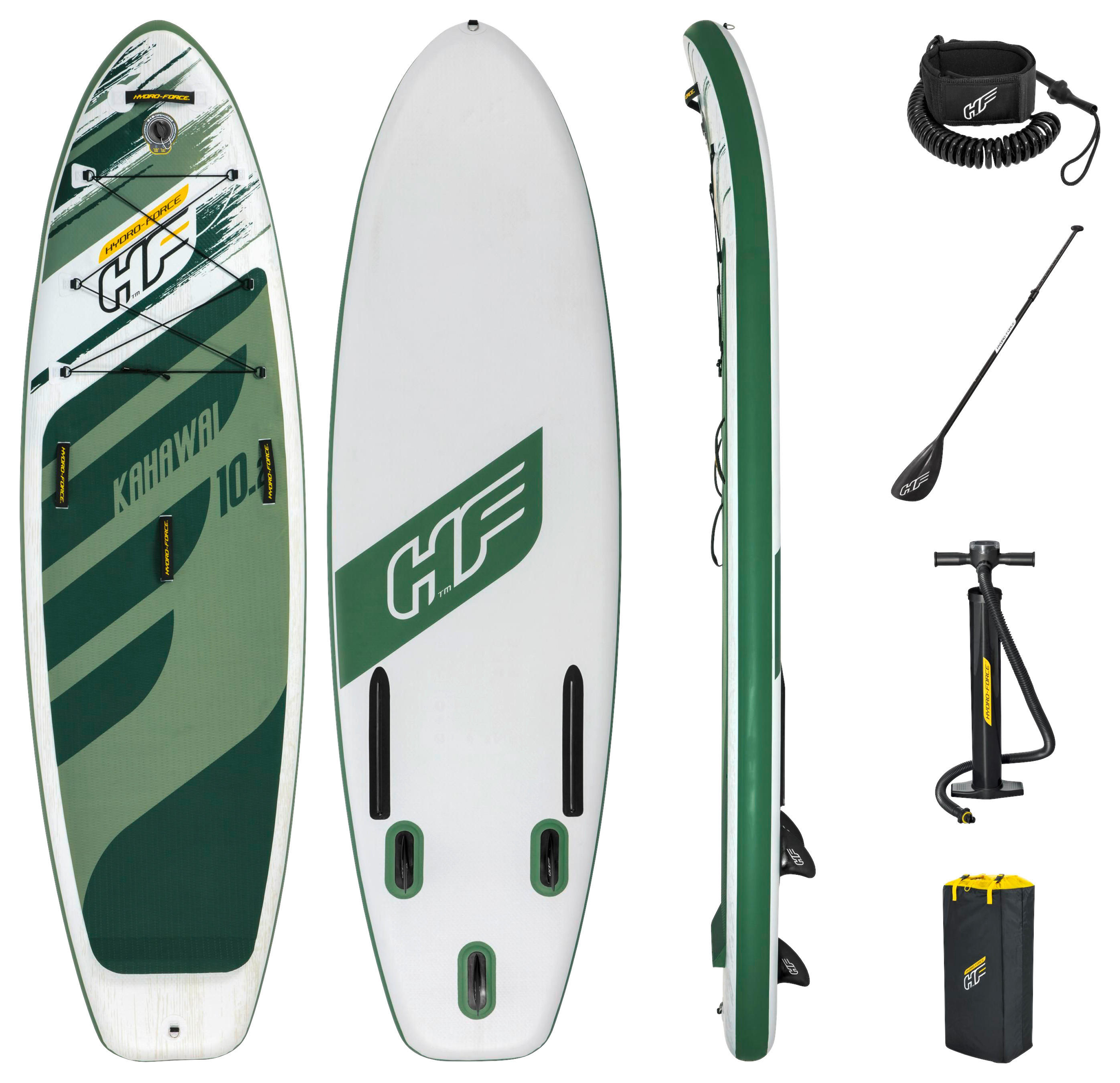 STAND-UP PADDLE BOARD HYDRO-FORCE 65308 KAHAWAI 10 - Weiss/Dunkelgrün, Basics, Kunststoff/Metall (310/86/15cm) - Bestway