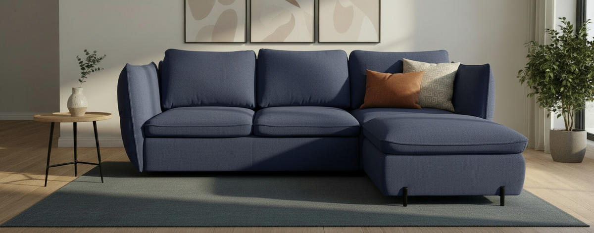 ECKSOFA Blau  - Blau/Schwarz, Modern, Textil/Metall (262/178cm) - MID.YOU