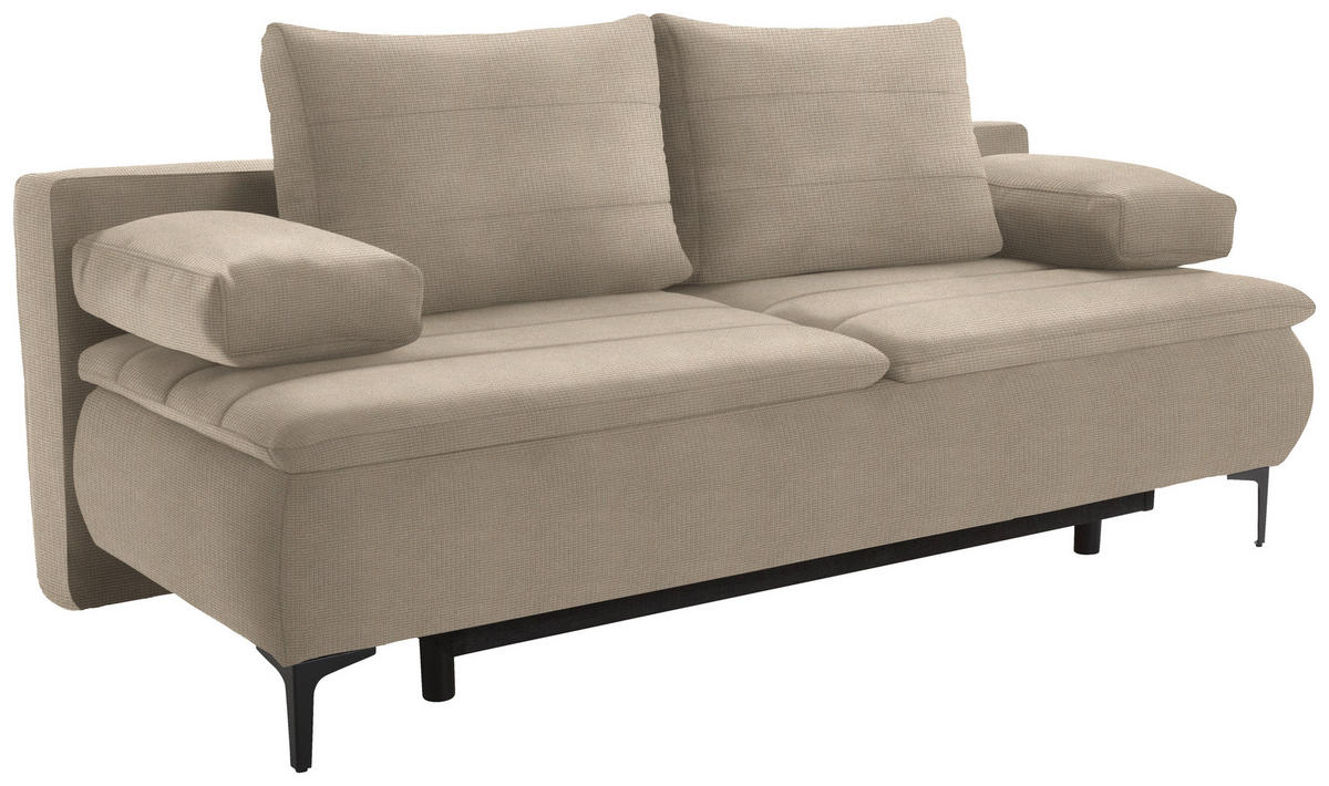 BOXSPRINGSOFA in Flachgewebe Hellbraun  - Hellbraun/Schwarz, Konventionell, Textil/Metall (204/93/100cm) - Livetastic