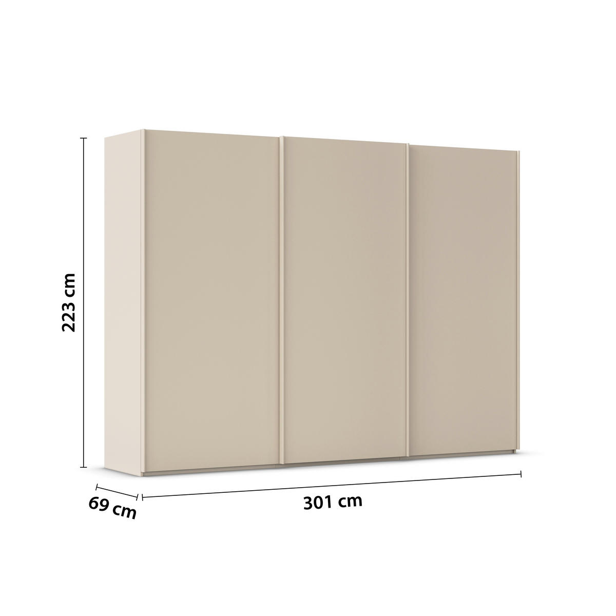SCHWEBETÜRENSCHRANK 301/223/69 cm,  in Champagner, 3 Tür(en)  - Champagner, Basics, Holzwerkstoff/Metall (301/223/69cm) - Rauch Möbel