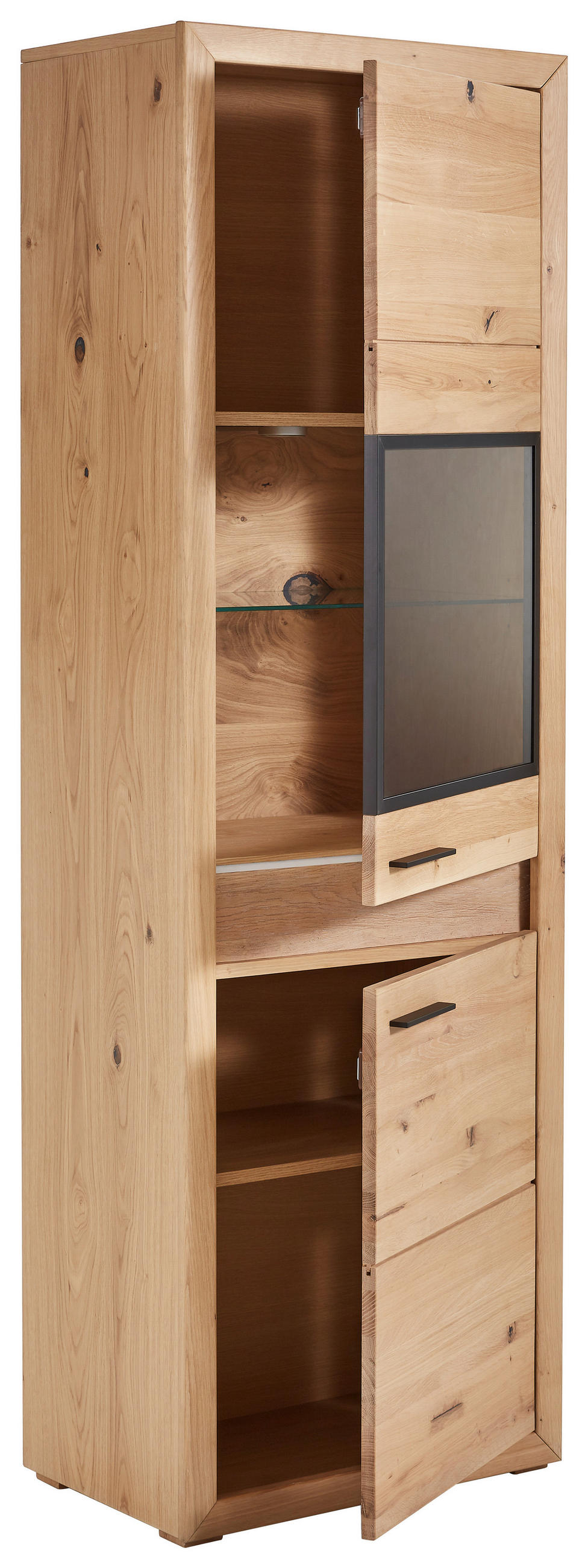 VITRINE furniert, massiv Asteiche   - Schwarz, Konventionell, Glas/Holz (63,8/198,4/41cm) - Cantus