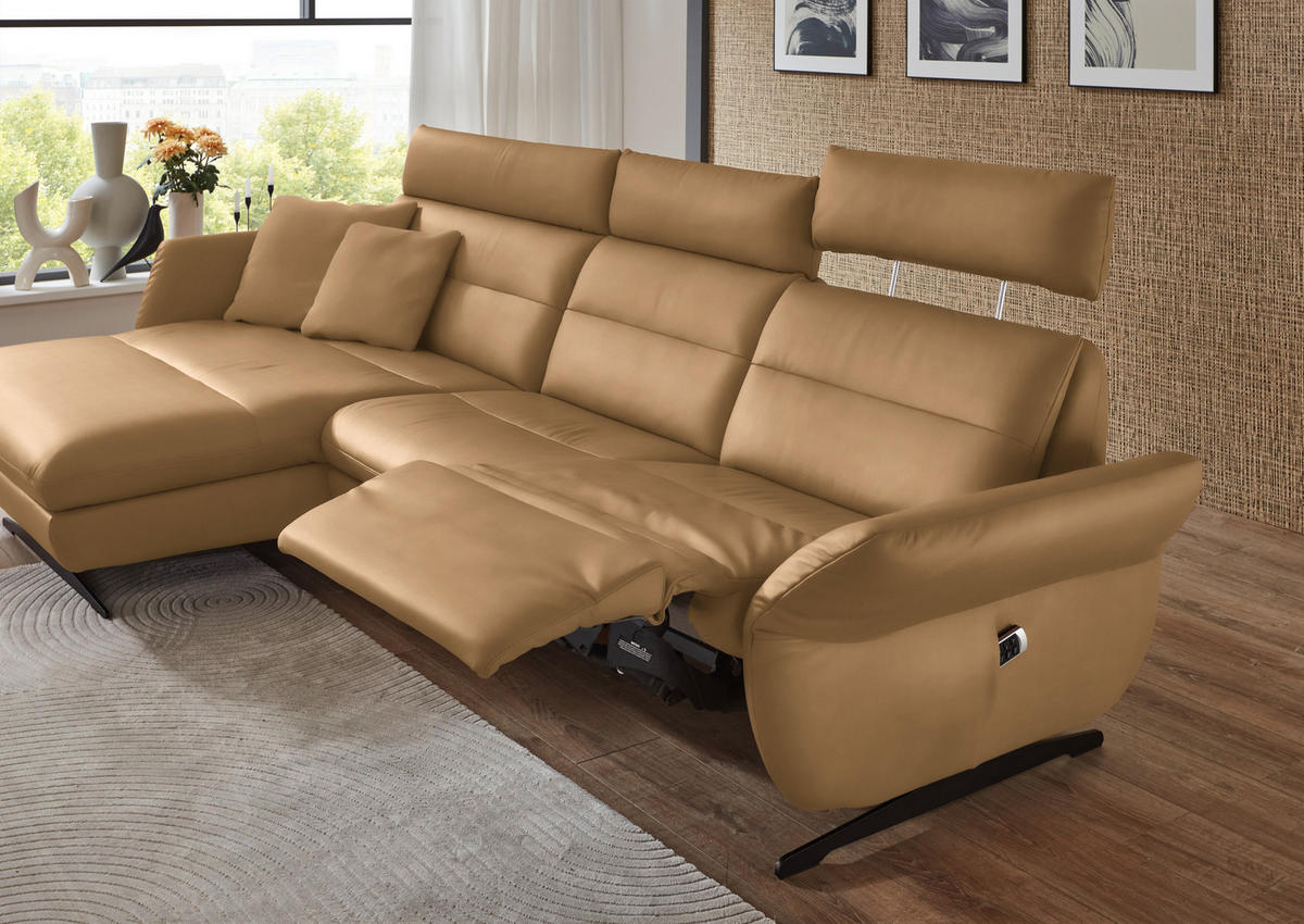 ECKSOFA in Echtleder Honig  - Schwarz/Honig, Design, Leder/Metall (169/298cm) - Dieter Knoll