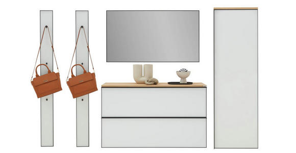 GARDEROBE 5-teilig  in 255/190/37 cm  - Eichefarben/Weiß, Design, Glas/Holz (255/190/37cm) - Dieter Knoll