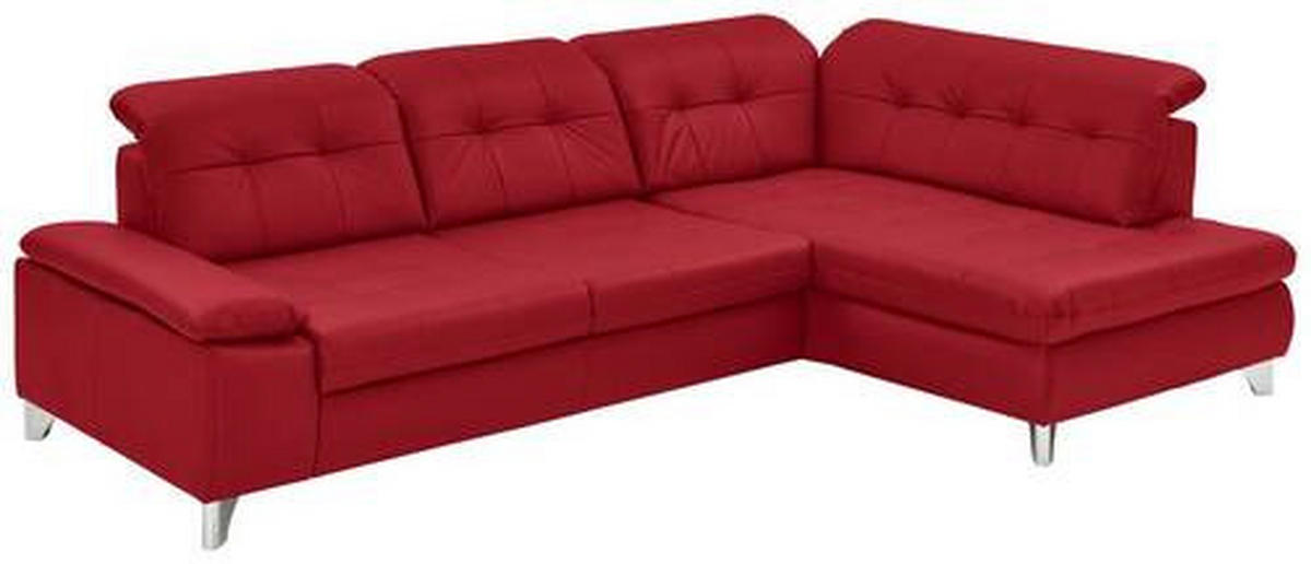 ECKSOFA in Echtleder Rot  - Rot/Alufarben, Design, Leder/Metall (309/211cm) - Beldomo Speed
