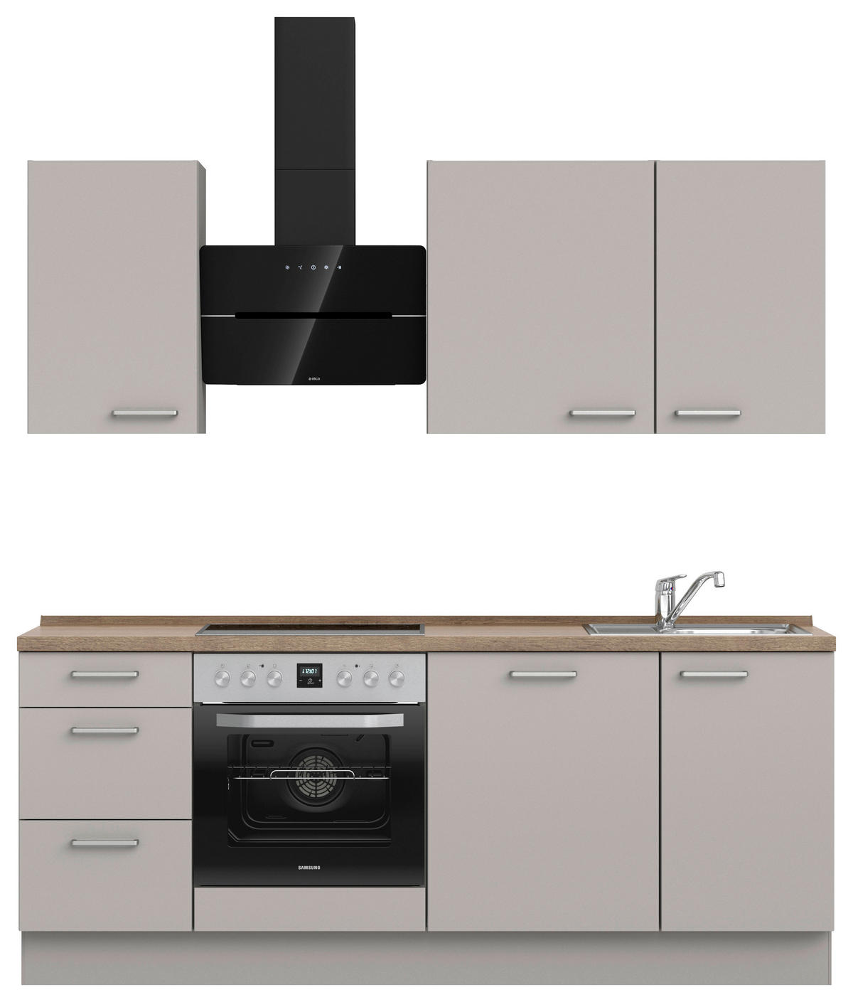 KÜCHENLEERBLOCK 210 cm   in Grau, Eiche dunkel  - Eiche dunkel/Edelstahlfarben, MODERN, Holzwerkstoff/Metall (210cm) - Nobilia