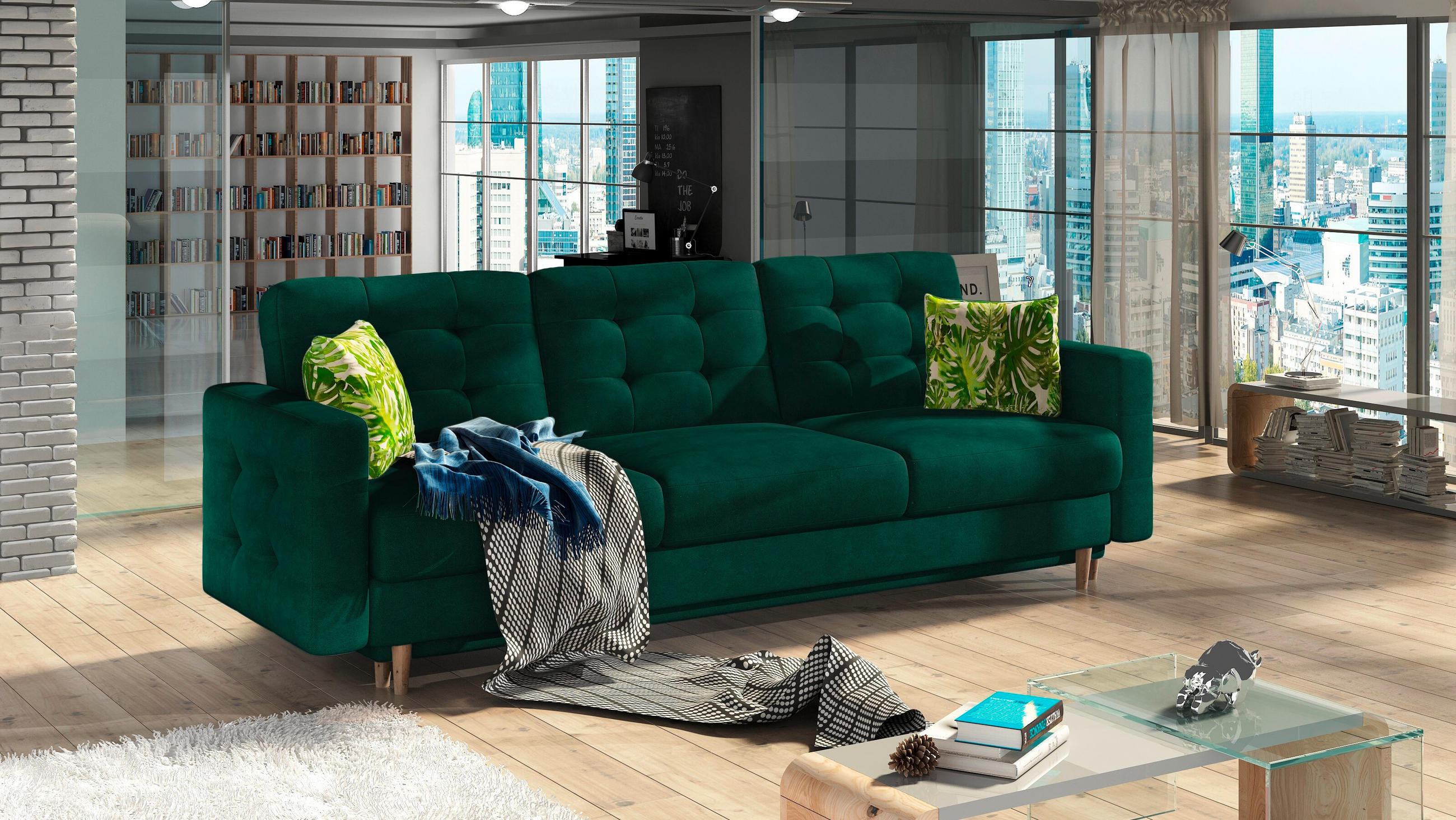 SCHLAFSOFA Samt Grün  - Buchefarben/Grün, Design, Holz/Textil (230/93/92cm) - MID.YOU