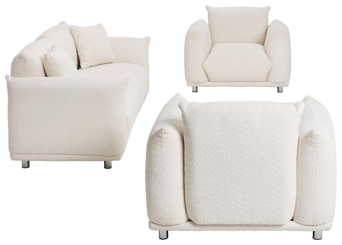 SEDACIA ZOSTAVA, textil, biela - biela/strieborná, Trend, kov/textil (218/103/75/87cm) - Livetastic