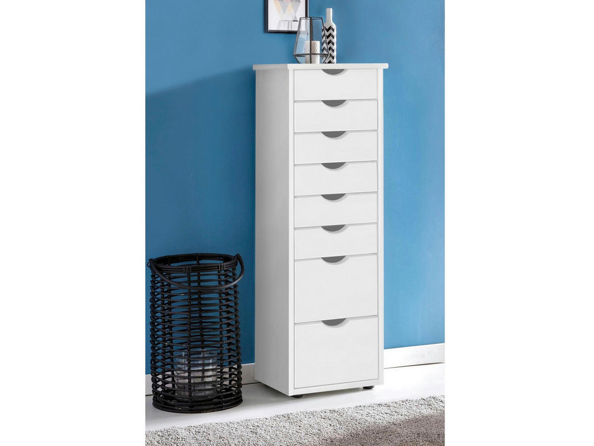 KOMMODE GENOVA, 34/102/39 cm, 8 Schublade(n)  - Silberfarben/Weiß, Design, Holz/Kunststoff (34/102/39cm) - Livetastic