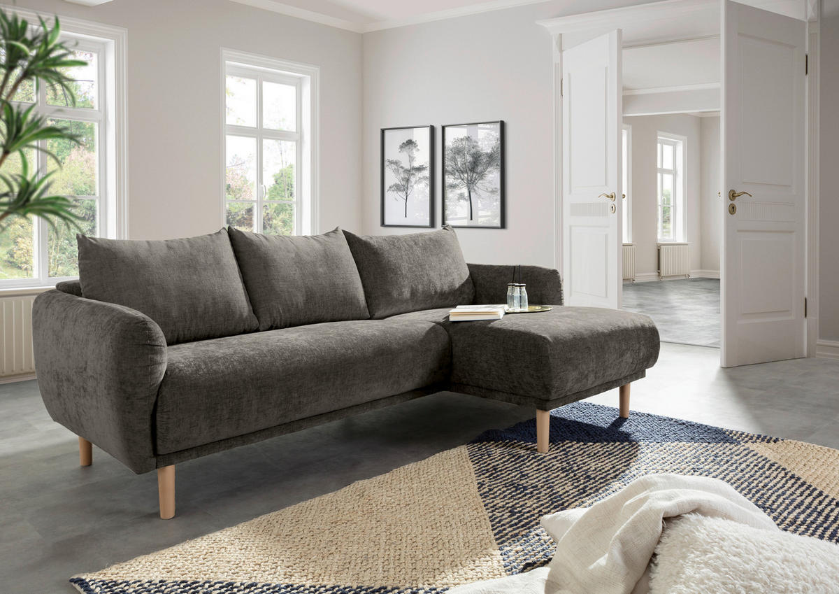 HÖRNSOFFA i flatväv mörkgrå  - mörkgrå/bokfärgad, Klassisk, trä/textil (230/144cm) - Livetastic