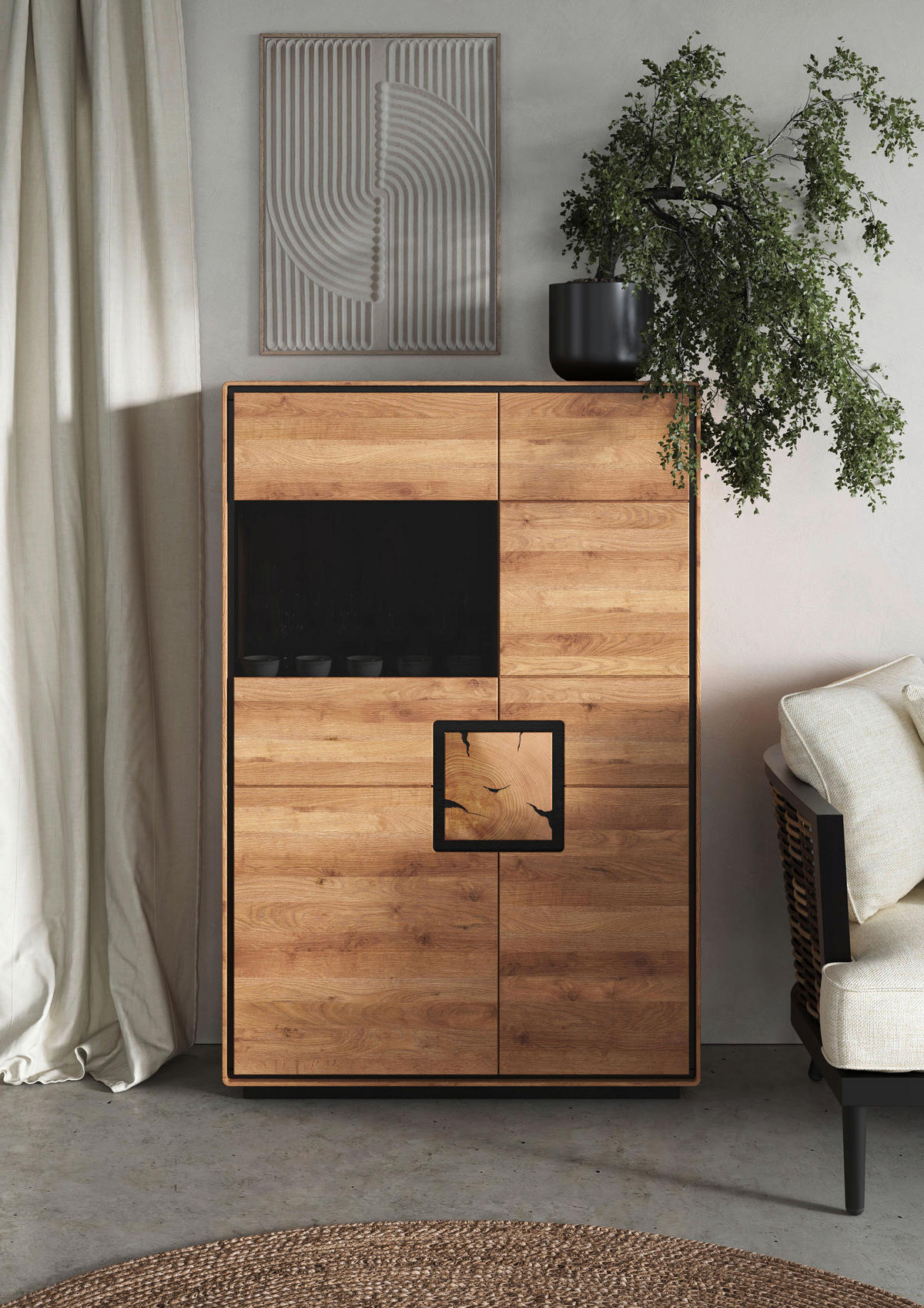 HIGHBOARD  100/152/40 cm  - Wildeiche/Schwarz, Basics, Holz (100/152/40cm) - Livetastic