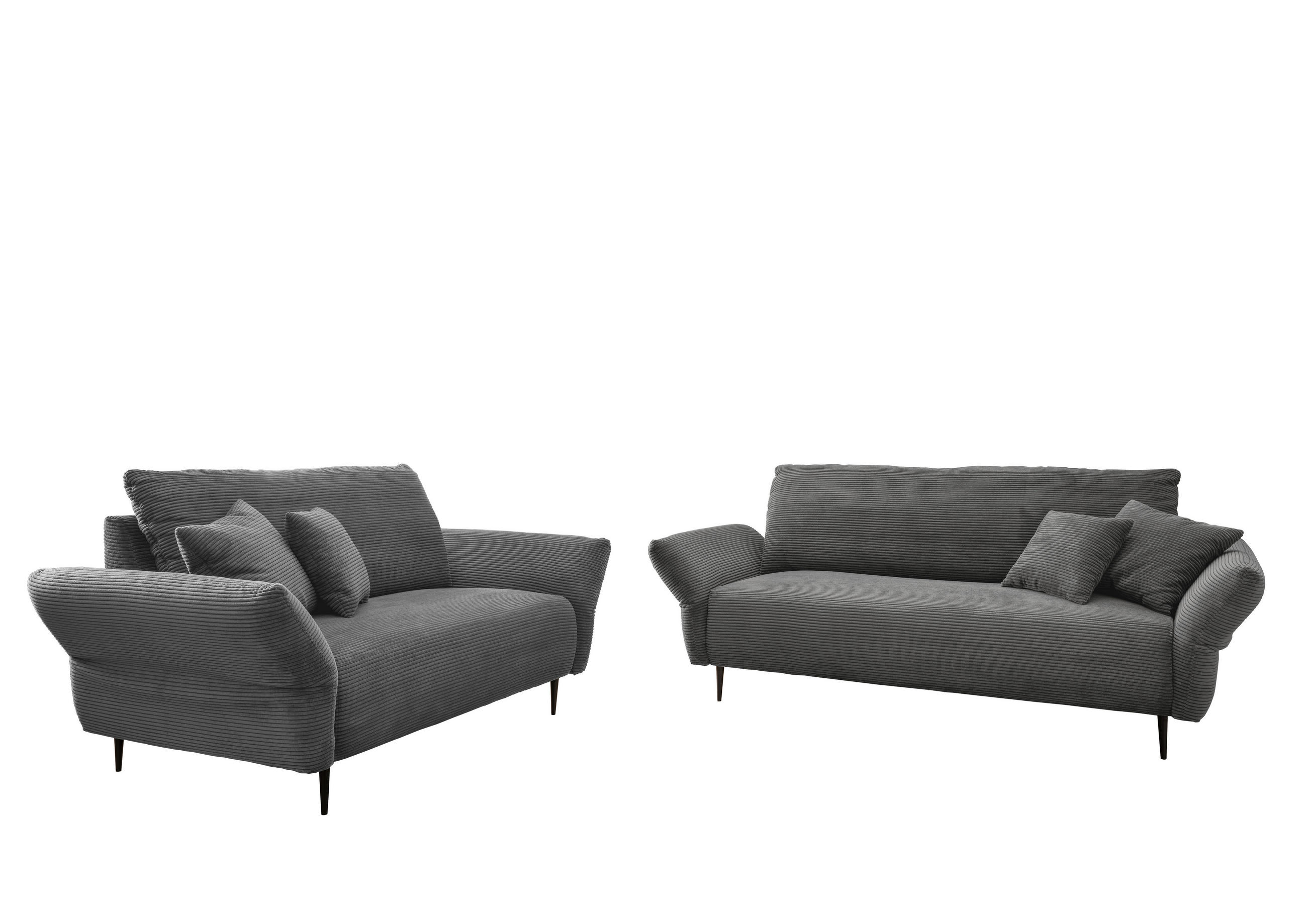 SITZGARNITUR in Cord Grau - Schwarz/Grau, Design, Textil/Metall - Livetastic