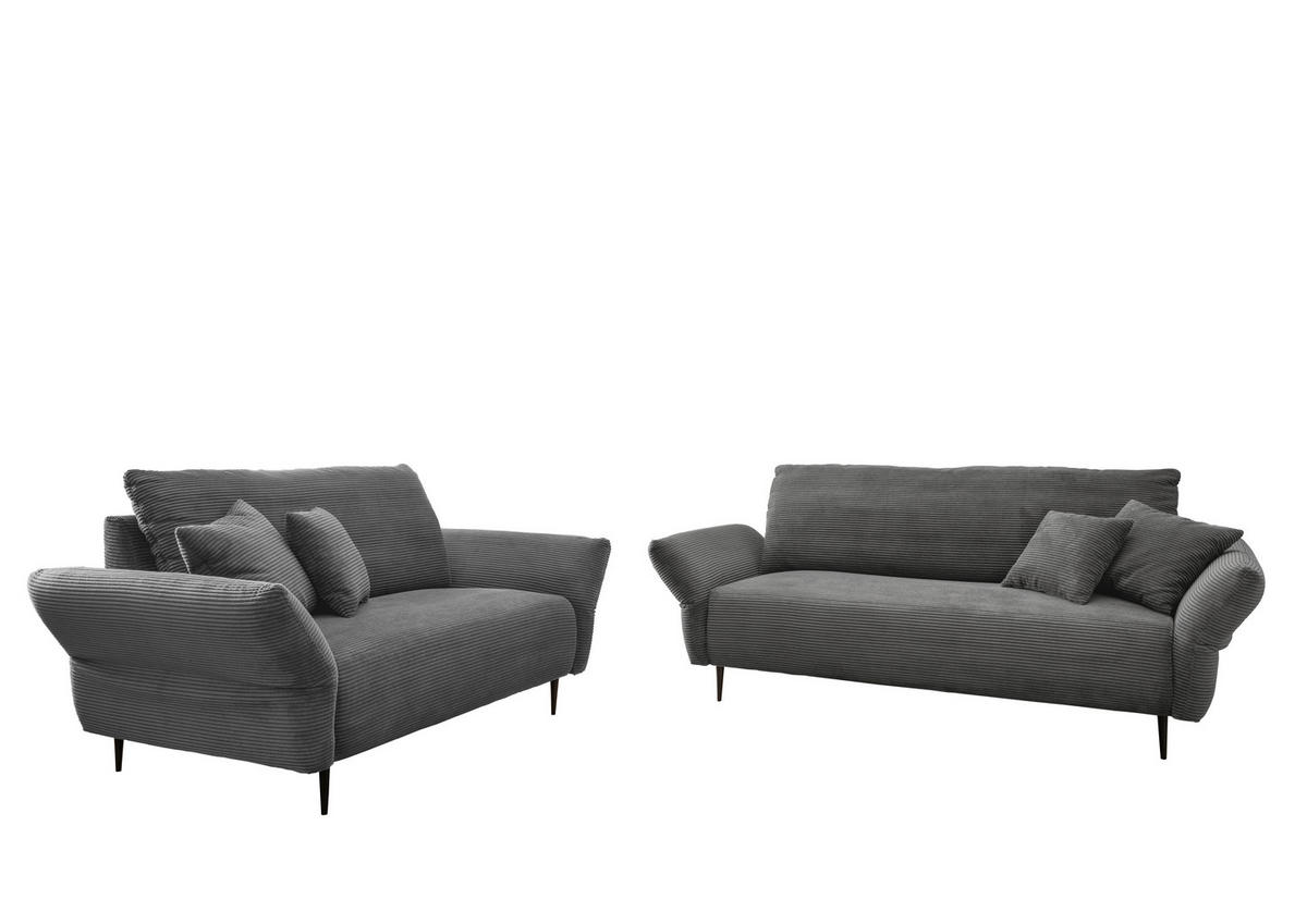 3-SITZER-SOFA Cord Grau  - Schwarz/Grau, Design, Textil/Metall (201/97/102cm) - Livetastic