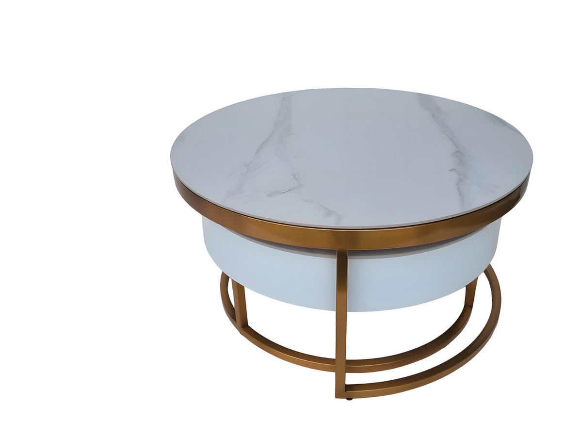 COUCHTISCHSET in Metall, Stein, Holzwerkstoff 70-80/70-80/31-39 cm  - Goldfarben/Weiß, Design, Holzwerkstoff/Stein (70-80/70-80/31-39cm) - Modante