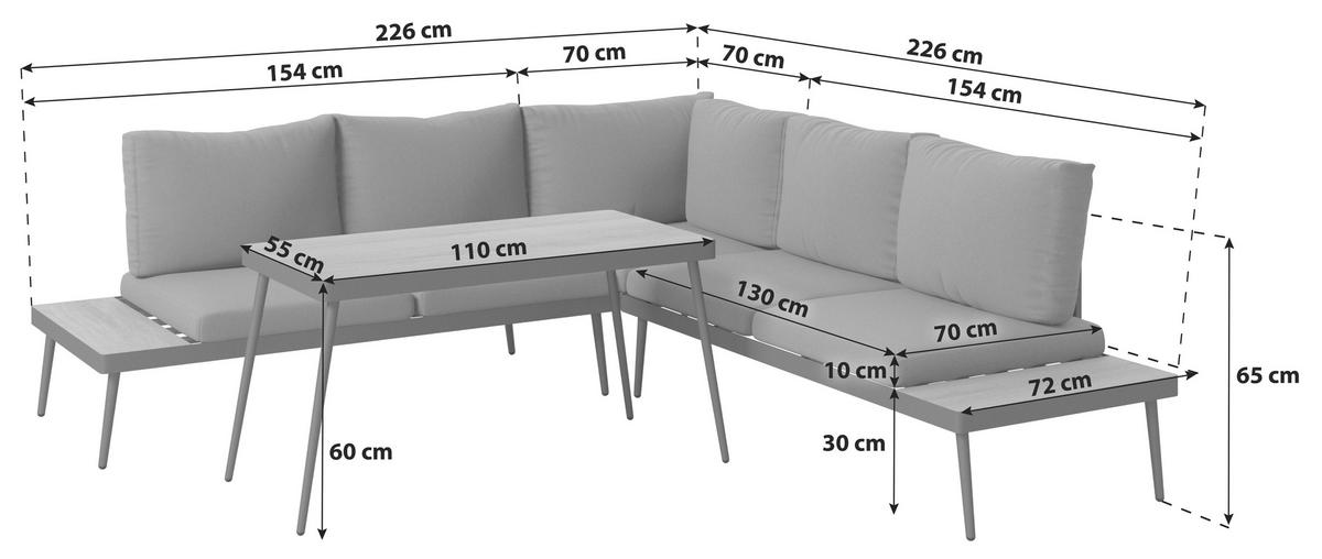 LOUNGE GARNITURA   metal, plastika, tekstil  prirodne boje, tamno siva    - tamno siva/prirodne boje, Moderno, metal/tekstil (226/226cm) - Beldano