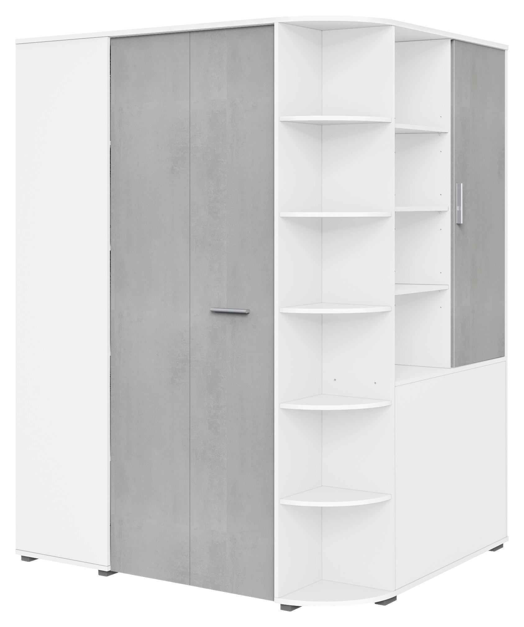 BEGEHBARER ECKSCHRANK Grau, Weiß 124/199/148 cm  - Alufarben/Weiß, KONVENTIONELL, Holzwerkstoff/Kunststoff (124/199/148cm) - Boxxx
