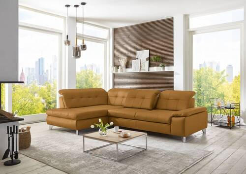 ECKSOFA in Echtleder Currygelb  - Currygelb, Basics, Leder/Metall (211/309cm) - Beldomo Speed