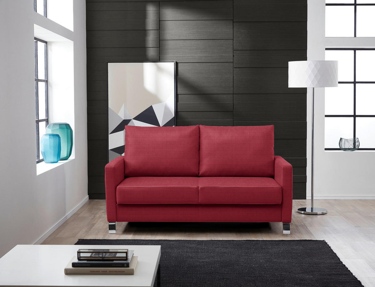 SCHLAFSOFA Flexa in Feincord Rot  - Chromfarben/Rot, Design, Textil/Metall (140/90/95cm) - Bali