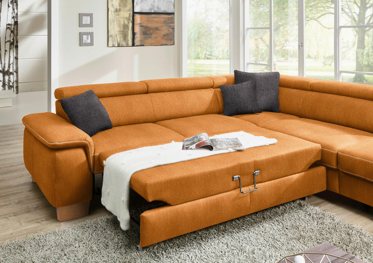 ECKSOFA in Mikrofaser Orange  226/273 cm  - Eichefarben/Beige, Natur, Holz/Textil (226/273cm) - Beldomo System