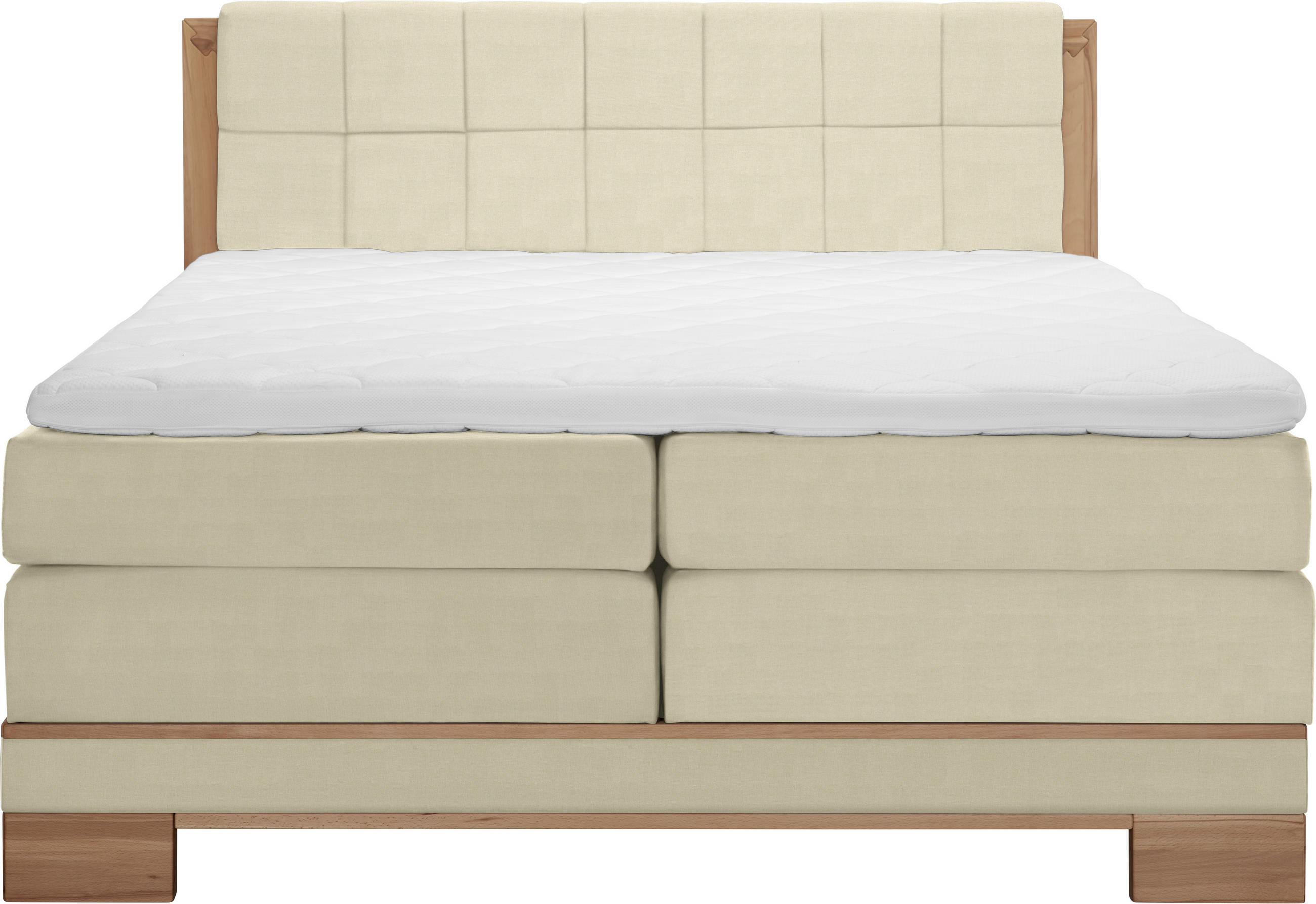 Thumbnail - Linea Natura Boxspringbett, Buche, Beige, Textil, Kernbuche, massiv, H2, 7-Zonen, Höhe ca. 18 cm, 140x200 cm, gepolstert...