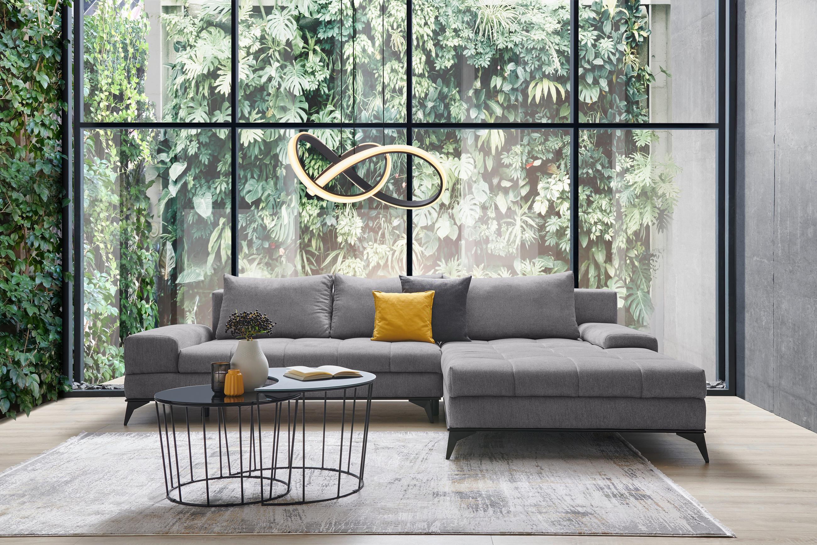 ECKSOFA Grau Webstoff  - Schwarz/Grau, Design, Textil/Metall (315/212cm) - Carryhome