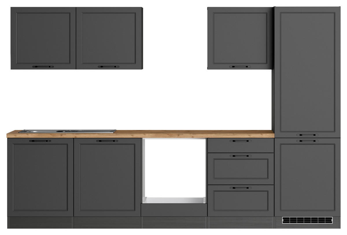 MODULKÖK UTAN VITVAROR 300 cm   i grå, ek Wotan  - ek Wotan/svart, Lifestyle, metall/trämaterial (300cm) - Held