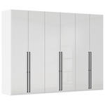 DREHTÜRENSCHRANK 301/235/61 cm,  in Weiß, Weiß Hochglanz, 6-türig  - Weiß Hochglanz/Schwarz, Basics, Holzwerkstoff/Metall (301/235/61cm) - Novel